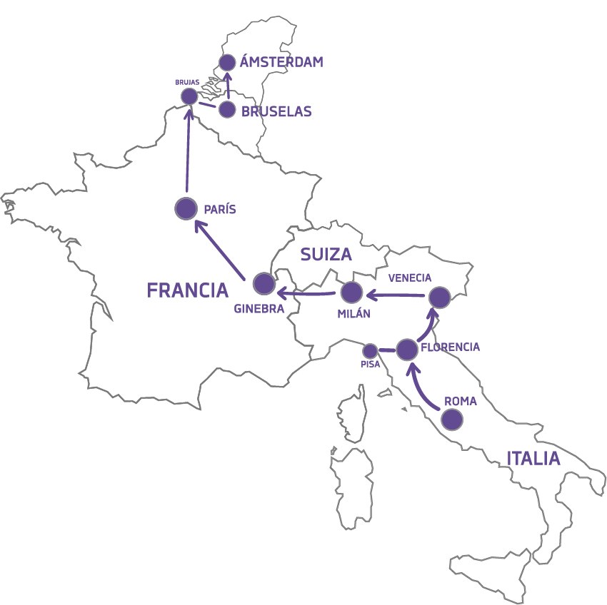 Mapa De Roma a Amsterdam Unitrips